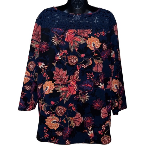 Van Heusen Blue/Orange Floral Top~Blouse~BohoVibes - Picture 7 of 9